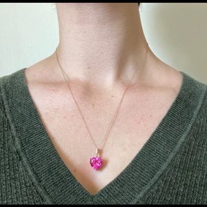 Pink heart necklace with gold chain